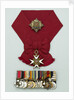 Medals awarded to Admiral of the Fleet, Earl David Beatty, on a presentation board, including a Sash, Badge and Star, and a bar of 14 medals, (left to right) MED2214-27 by unknown