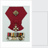Medals awarded to Admiral of the Fleet, Earl David Beatty, on a presentation board, including a Sash, Badge and Star, and a bar of 14 medals, (left to right) MED2214-27 by unknown