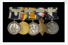 Medals awarded to Able Seaman R. J. Squires DSM (reverse, r to l, MED2591-2595) by B. Mackennal