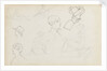 Studies of young women rowing and of heads in profile (recto) by Thomas Baxter