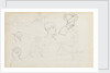 Studies of young women rowing and of heads in profile (recto) by Thomas Baxter