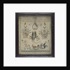 Framed and glazed linen sampler by Mary Lupson