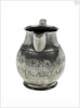 Pewter ale jug said to have been owned by Frederick Marryat (1792-1848), naval officer and novelist, but with bogus inscriptions and marks by unknown