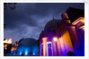 Night-time view of illuminated Royal Observatory, Greenwich, including the Peter Harrison Planetarium, Astronomy Centre (South Building) and Altazimuth Building by National Maritime Museum