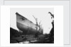 Bow view of the 'Aquitania' (1914) on the stocks by Bedford Lemere & Co.