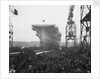 Aircraft carrier HMS 'Victorious' (1939) moving down the slipway on No.3 berth by unknown