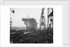 Aircraft carrier HMS 'Victorious' (1939) moving down the slipway on No.3 berth by unknown