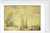 A Dutch flagship, thought to be the Eendracht at anchor close in by Willem van de Velde the Elder