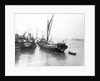 The 'Olive May' (1920), a port quarter view of the barge motoring to quayside with her tender in tow (sails furled) by Anonymous