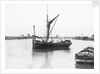 The 'Olive May' (1920), a port bow view of the barge stopped with sails furled by Anonymous