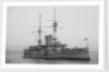 Battleship HMS 'Goliath' (1898), at anchor with awning rigged by unknown