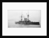 Battleship HMS 'Goliath' (1898), at anchor with awning rigged by unknown