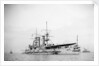 Battleship HMS 'Triumph' (1903) at anchor with awning aft by unknown