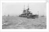 Battleship HMS 'Triumph' (1903) at anchor, slightly distant by unknown