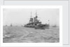 Battleship HMS 'Triumph' (1903) at anchor, slightly distant by unknown