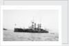 Battleship HMS 'Triumph' (1903) at anchor with awning aft by unknown
