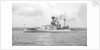 Battleship HMS 'Warspite' (1913) at anchor, with awning rigged aft by unknown