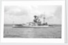 Battleship HMS 'Warspite' (1913) at anchor, with awning rigged aft by unknown
