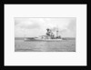 Battleship HMS 'Warspite' (1913) at anchor, with awning rigged aft by unknown