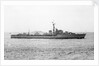 HMS 'Cavendish' (Br, 1944) under way in the Hamoaze, flying paying off pennant and crew lining deck by unknown