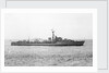 HMS 'Cavendish' (Br, 1944) under way in the Hamoaze, flying paying off pennant and crew lining deck by unknown