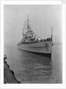 HMS 'Sirius' light cruiser (1940) under way, approaching jetty in Portsmouth Harbour by Unknown