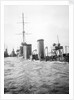 The superstructure and funnels of HMS 'Arethusa' (1913) aground on Cutler Shoal. by Lieutenant Geoffroy William Winsmore Hooper