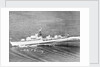 Destroyer HMS 'Daring' (1949) under way with crew in review order manning the ship by unknown