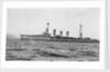 Light cruiser 'Karlsruhe' (Ge, 1916) at anchor in Scapa Flow with topmasts lowered, stern out of picture. by unknown