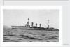 Light cruiser 'Karlsruhe' (Ge, 1916) at anchor in Scapa Flow with topmasts lowered, stern out of picture. by unknown