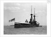 Battleship HMS 'Temeraire' (1907) at anchor at Spithead, with awning rigged aft by unknown
