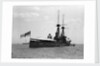 Battleship HMS 'Temeraire' (1907) at anchor at Spithead, with awning rigged aft by unknown