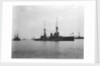 Battlecruiser HMS 'Inflexible' (1907) at anchor at Spithead, with awning rigged amidships by unknown