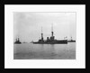 Battlecruiser HMS 'Inflexible' (1907) at anchor at Spithead, with awning rigged amidships by unknown