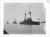 Battleship HMS 'Agamemnon' (1906) at anchor at Spithead, with awning rigged aft and 'Lord Nelson' astern of her by unknown