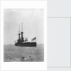Battleship HMS 'Bellerophon' (1907) at anchor at Spithead, with awning rigged aft by unknown