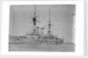 Battleship HMS 'Queen' (1902) at anchor at Spithead, with awning rigged aft by unknown