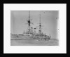 Battleship HMS 'Queen' (1902) at anchor at Spithead, with awning rigged aft by unknown