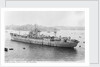Photograph of the maintenance ship for aircraft components HMS 'Holm Sound' (1944) moored in Grand Harbour, Malta on 12th April 1946. Port side view just aft of the broadside. by unknown