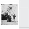 Photograph of John and Ann Gambles standing by the bow of the 'Ann Gambles' barque by unknown