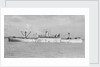 The 'Manchester Progress' (Br, 1938) under tow in port, topmasts struck by unknown