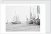 Barges taking sand and gravel at low tide on "The Crow", North of Appledore, North Devon by W. C. Fox