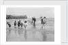 Boys and girls watch intently as a local fisherman wields his net in Scarborough, Yorkshire by Samuel Coupe Fox
