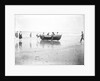 Five fishermen carrying a Sheringham crab boat up the beach, assisted by three boys, at Lowestoft by Smiths Suitall Ltd.