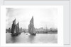 The sailing trawlers 'LT325', 'LT653' and 'LT37' leaving the outer harbour at Lowestoft, Suffolk, taken from the end of the breakwater by Smiths Suitall Ltd.