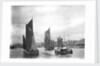 The trawler 'LT372' under sail with 'LT205' in tow of the paddle tug 'Imperial' (1879) leaving the harbour at Lowestoft, Suffolk by Smiths Suitall Ltd.