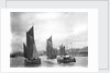 The trawler 'LT372' under sail with 'LT205' in tow of the paddle tug 'Imperial' (1879) leaving the harbour at Lowestoft, Suffolk by Smiths Suitall Ltd.