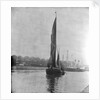 A view across the New Cut at Ipswich with an unidentified spritsail barge under sail leaving by Smiths Suitall Ltd.