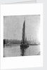 A view across the New Cut at Ipswich with an unidentified spritsail barge under sail leaving by Smiths Suitall Ltd.