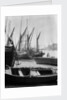 The Thames at low water with various crafts beached on the Southbank and Tower Bridge in the background. by Eagar